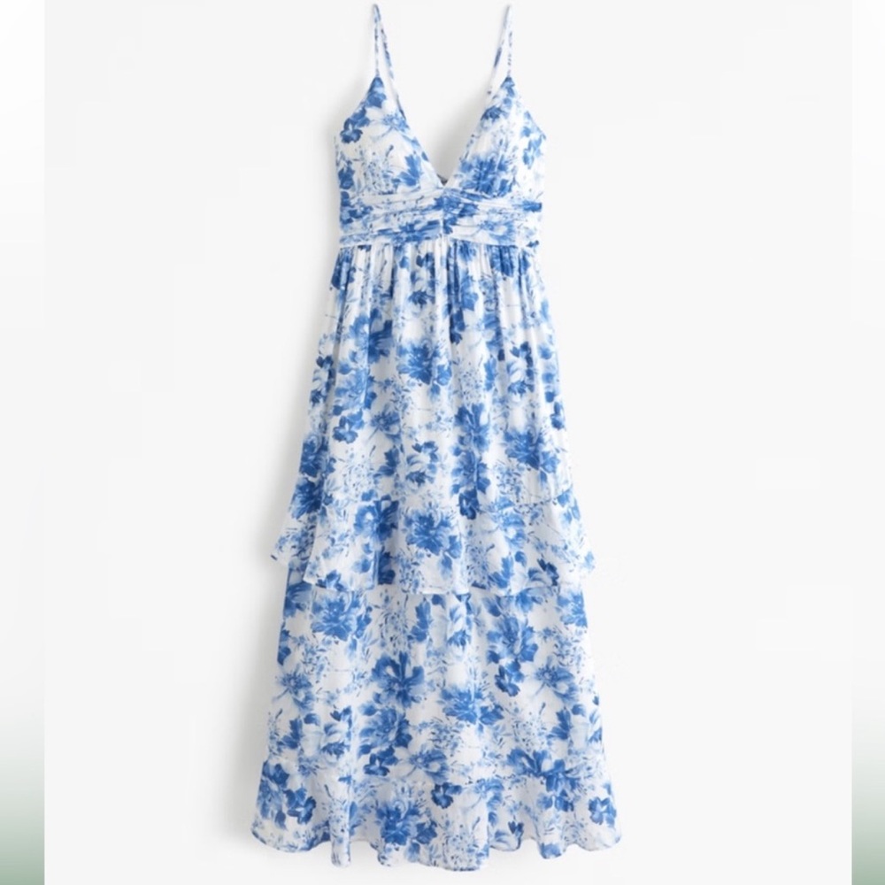 NWT Abercrombie Floral Blue and White Maxi Dress